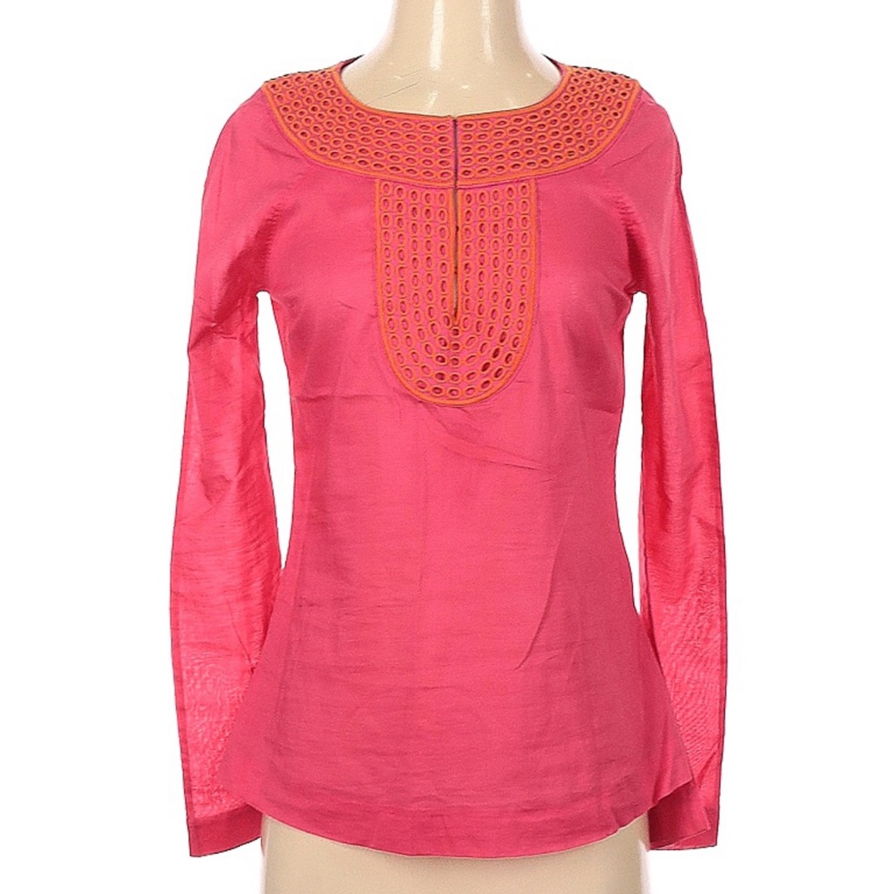 Tory Burch Pink Orange Embroidered Cotton Tunic